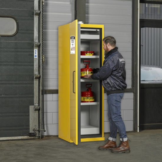 EN sikkerhets kabinett for lagring av brannfarlige kjemikalier- 90minutter GUL